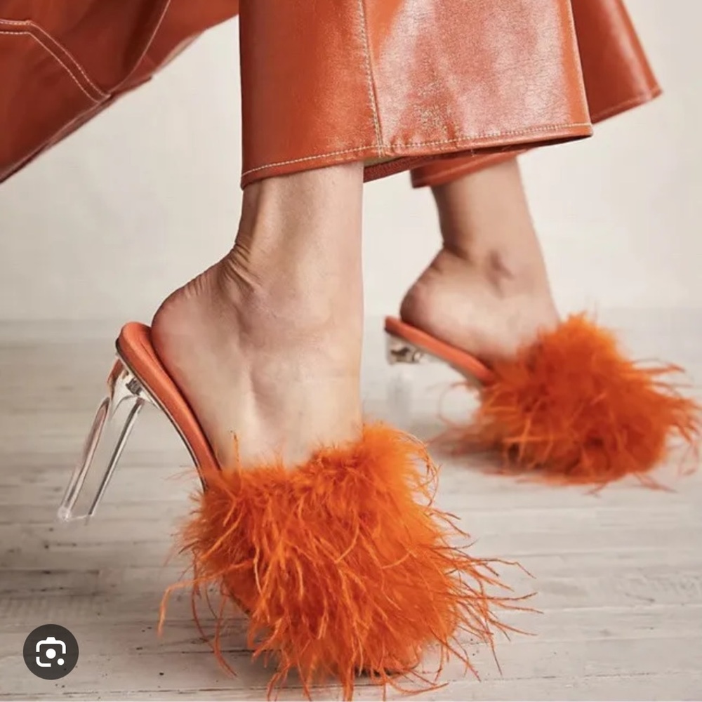 Jeffrey Campbell X free people orange feather daisy heel